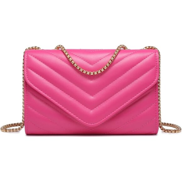 ⚡ Women's Pink Stylish Evening Clutch Chain Shoulder Strap Crossbody Bag - Picture 1 of 6